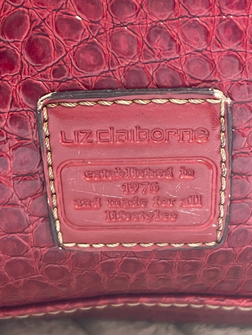 Liz Claiborne Croc-Embossed Tote in Deep Wine - Picture 4 of 9